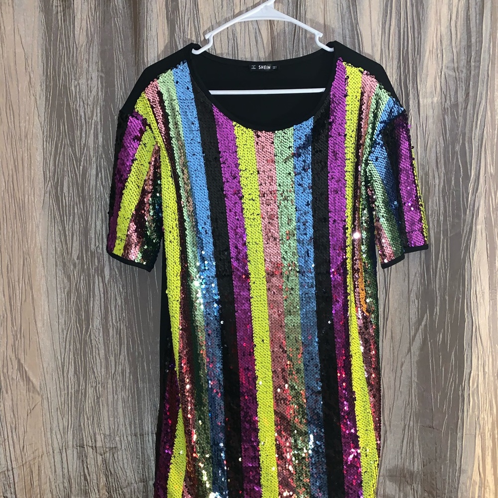 T shirt multi color sequin dress